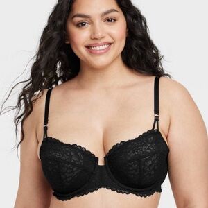 Black Lace Unlined Balconette Demi Bra